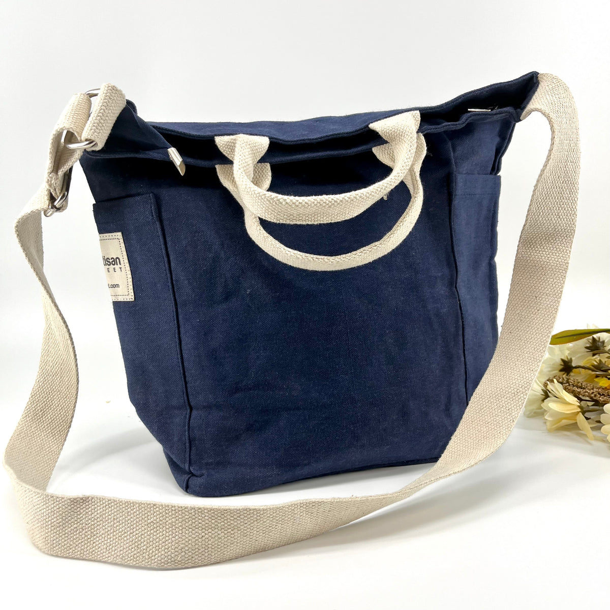 Cotton bag with short handles, Blue