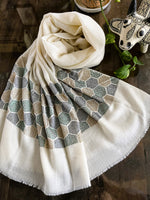 Fine Wool Blend Scarves Beige Multi-stars