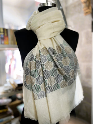 Fine Wool Blend Scarves Beige Multi-stars