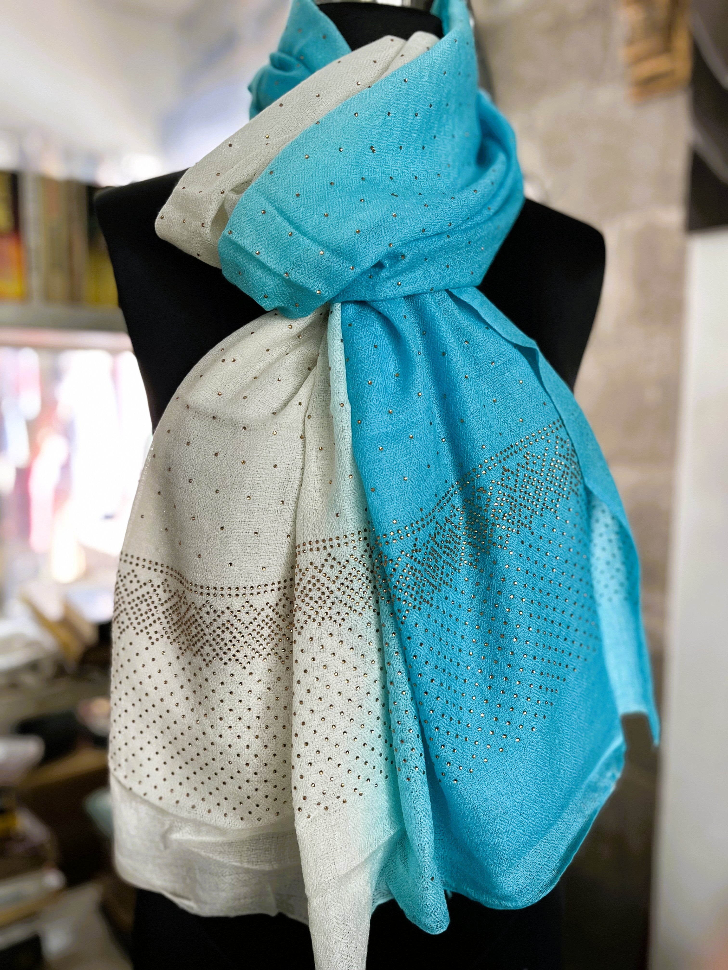 Fine Wool Blend Scarves Turq Ombre