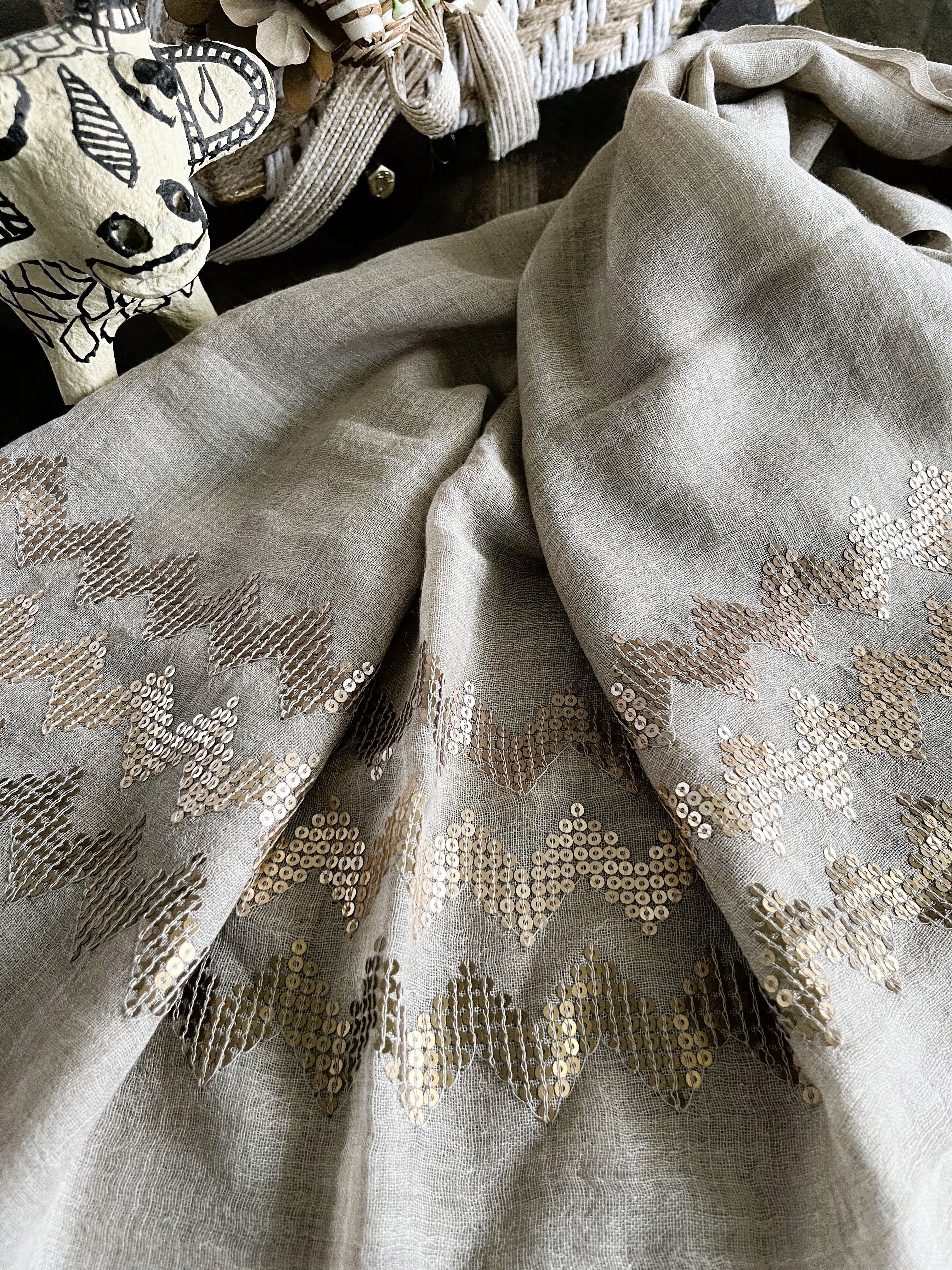 Fine Wool Blend Scarves Beige Sequin