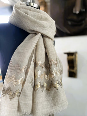 Fine Wool Blend Scarves Beige Sequin