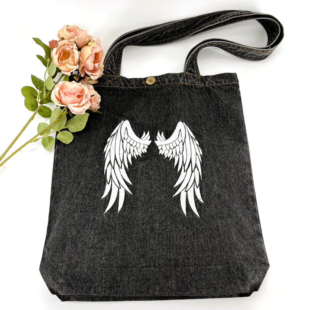 Angel Wings - Denim Tote Bag | Charcoal Denim