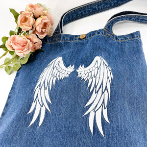 Angel Wings - Denim Tote Bag | Dark Blue Denim