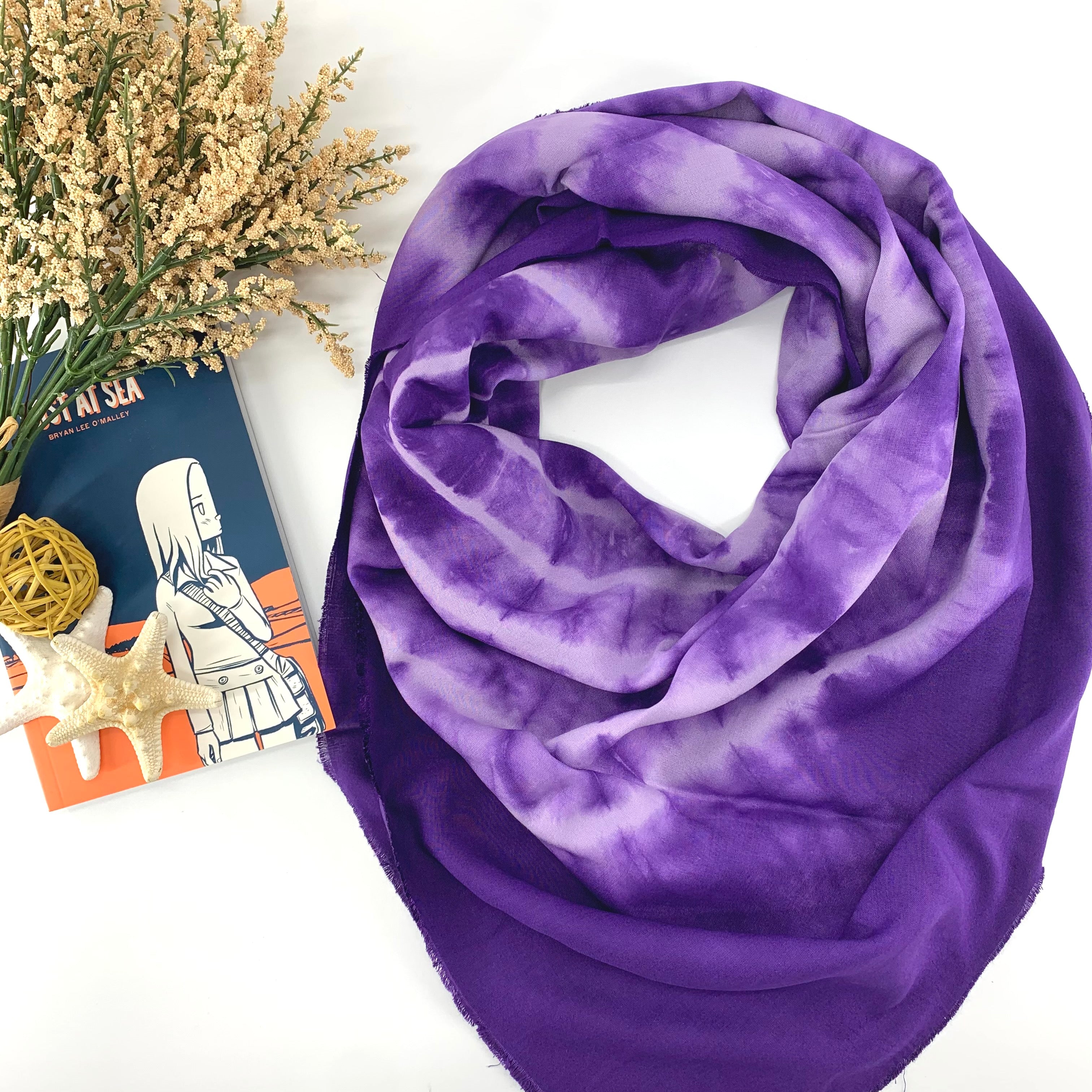 Purple silk wool scarf, purple polka dot scarf, fashion scarf, Her