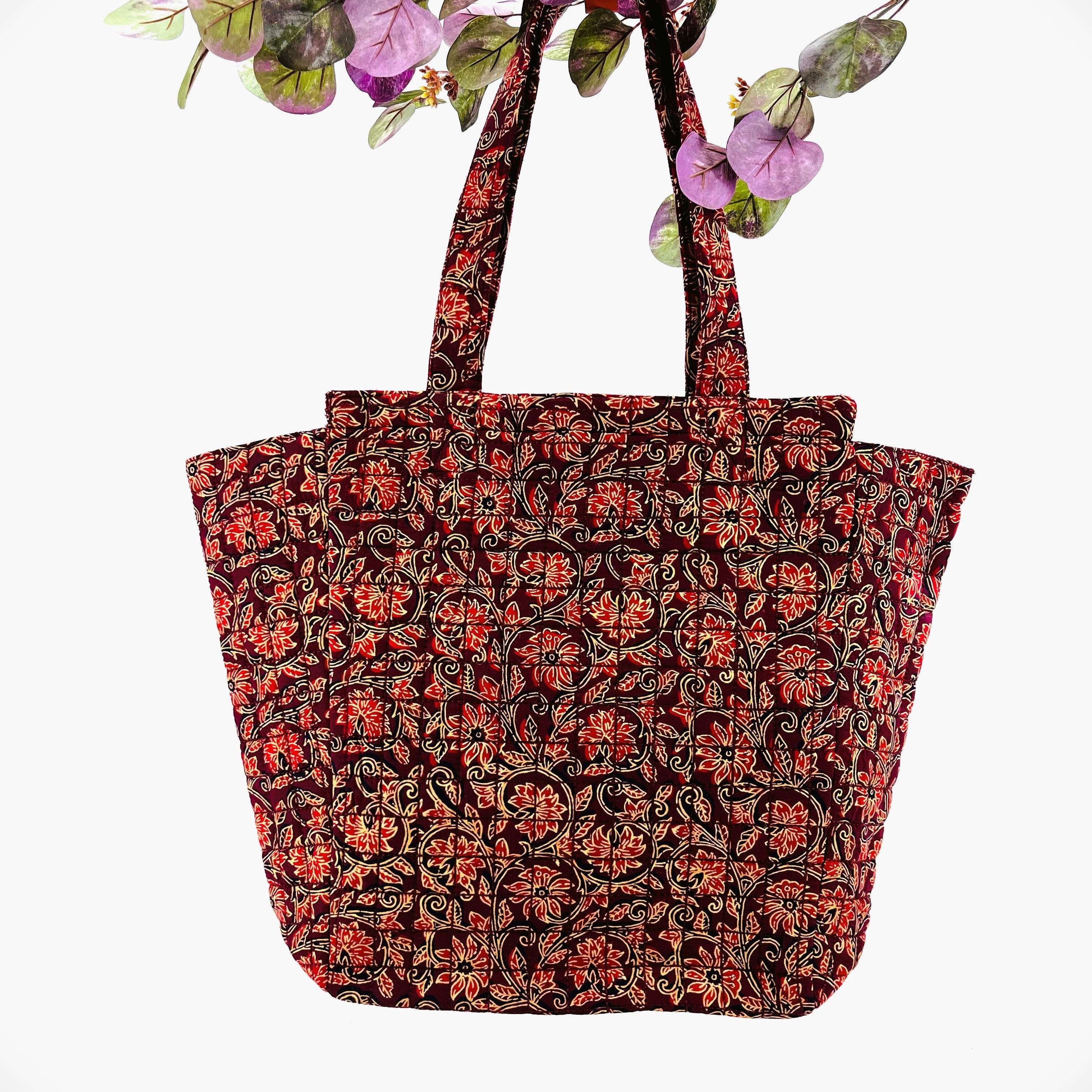 Printed Pattern Tote Bag, Wine Red